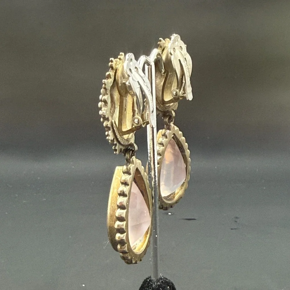Stephen Dweck Sterling Silver Clip Earrings w/ Rose Quartz 2.25
